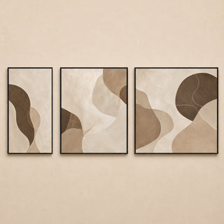 Earthline Abstract Wall Art Set of 3 | Neutral Modern HD Canvas Print (ABSWA31)