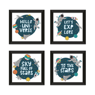 Kids Wall Art Set of 4 | HD Canvas Print | Ready to Hang | Black Framed Kids Room & Nursery Room Decor | Each Frame Size: 10X10 INCH (KIDSET07)