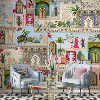 Ethnic Indian Wall Murals. Traditional Mughal Art Full Wall Wallpaper. (ETHMRL019)