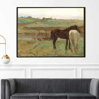 Horses in a Meadow – Edgar Degas Painting | HD Canvas Print | Ready to Hang | Wall Art for Bedroom, living room, Hallway (EDWA07)