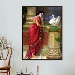 Lady with Swan – Raja Ravi Varma’s Timeless Indian Classic | HD Canvas Print | Ready to Hang | Wall Art for Bedroom, living room, Hallway (RRVWA01)