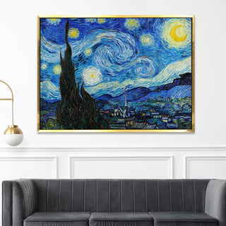 Starry Night Wall Art by Vincent Van Gogh, HD Canvas Print, Framed, Ready to Hang. (VAWA011).