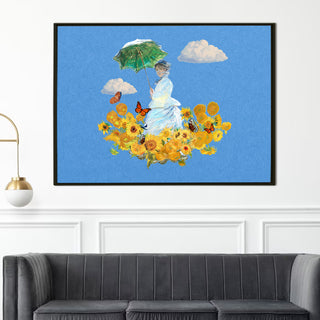 Whimsical Impressionist Lady with Umbrella and Sunflowers Painting | HD Canvas Print | Ready to Hang | Wall Art for Bedroom, living room, Hallway (CMWA05)