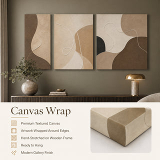 Earthline Abstract Wall Art Set of 3 | Neutral Modern HD Canvas Print (ABSWA31)