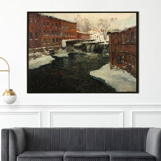 Winter River by the Mill Painting | HD Canvas Print | Ready to Hang | Wall Art for Bedroom, living room, Hallway (CMWA07)