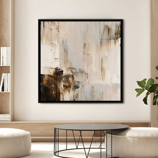 Modern Neutral Abstract Canvas Art in Black Floater Frame – 36x36 Inch for Home & Office Decor | HD Canvas Print, Ready to Hang. (ABSWA16)
