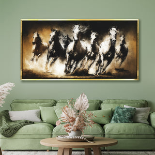 Seven Running Horses Vastu Canvas Paintings Framed For Living Room Wall Decoration (VAWA39).