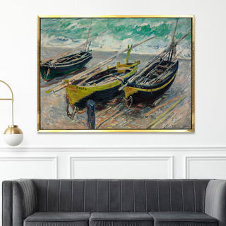 Fishing Boats on the Beach at Étretat Painting | HD Canvas Print | Ready to Hang | Wall Art for Bedroom, living room, Hallway (CMWA11)