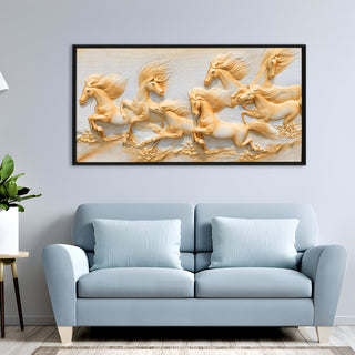 Seven Running Horses Vastu Canvas Paintings Framed For Living Room Wall Decoration (VAWA42).