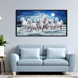 Seven Running Horses Vastu Canvas Paintings Framed For Living Room Wall Decoration (VAWA32)