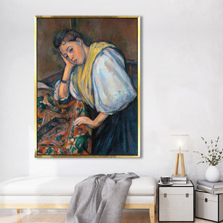 Young Italian Woman at a Table – Paul Cézanne Painting | HD Canvas Print | Ready to Hang | Wall Art for Bedroom, living room, Hallway (PCWA03)