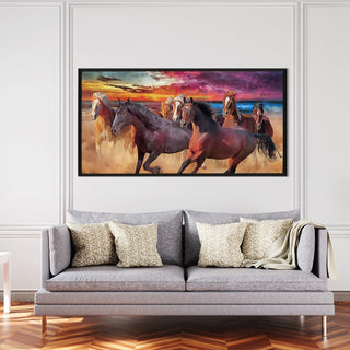 Seven Running Horses Vastu Canvas Paintings Framed For Living Room Wall Decoration (VAWA37).