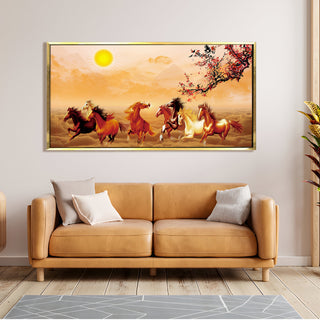 Seven Running Horses Vastu Canvas Paintings Framed For Living Room Wall Decoration (VAWA41).