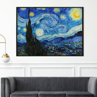 Starry Night Wall Art by Vincent Van Gogh, HD Canvas Print, Framed, Ready to Hang. (VAWA011).