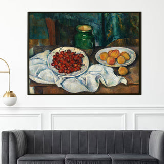 Cherries and Peaches Still Life - Paul Cézanne Painting | HD Canvas Print | Ready to Hang | Wall Art for Bedroom, living room, Hallway (PCWA07)