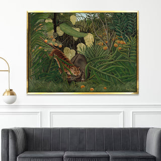 Fight Between a Tiger and a Buffalo – Henri Rousseau Painting | HD Canvas Print | Ready to Hang | Wall Art for Bedroom, living room, Hallway (HRWA15)