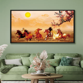 Seven Running Horses Vastu Canvas Paintings Framed For Living Room Wall Decoration (VAWA41).