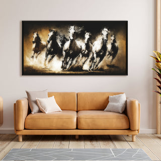 Seven Running Horses Vastu Canvas Paintings Framed For Living Room Wall Decoration (VAWA39).