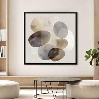 Modern Neutral Abstract Canvas Art in Black Floater Frame – 36x36 Inch for Home & Office Decor | HD Canvas Print, Ready to Hang. (ABSWA19)