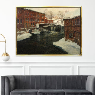 Winter River by the Mill Painting | HD Canvas Print | Ready to Hang | Wall Art for Bedroom, living room, Hallway (CMWA07)
