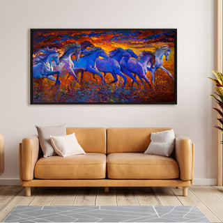 Seven Running Horses Vastu Canvas Paintings Framed For Living Room Wall Decoration (VAWA35)