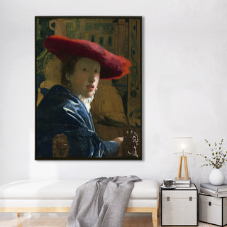 Girl with the Red Hat – Johannes Vermeer Painting | HD Canvas Print | Ready to Hang | Wall Art for Bedroom, living room, Hallway (JVWA04)