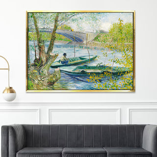 Fishing Boat & Bridge Wall Art by Vincent Van Gogh, HD Canvas Print, Framed, Ready to Hang. (VAWA08).