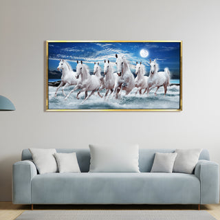 Seven Running Horses Vastu Canvas Paintings Framed For Living Room Wall Decoration (VAWA32)