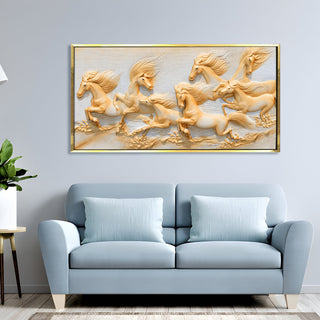 Seven Running Horses Vastu Canvas Paintings Framed For Living Room Wall Decoration (VAWA42).