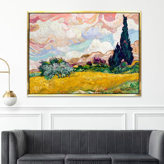 Pastel Wheat Field with Cypresses Canvas Print of Vincent Van Gogh Wall Art Paintings Reproduction Field Pictures Artwork for Home Decor (VAWA06).