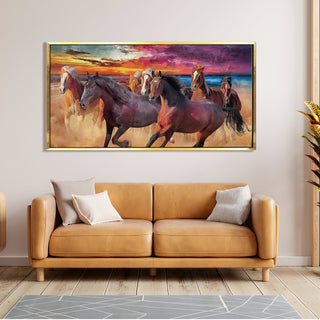 Seven Running Horses Vastu Canvas Paintings Framed For Living Room Wall Decoration (VAWA37).