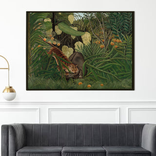 Fight Between a Tiger and a Buffalo – Henri Rousseau Painting | HD Canvas Print | Ready to Hang | Wall Art for Bedroom, living room, Hallway (HRWA15)