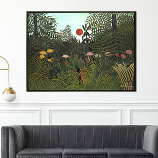 Jungle With Setting Sun – Henri Rousseau Painting | HD Canvas Print | Ready to Hang | Wall Art for Bedroom, living room, Hallway (HRWA03)