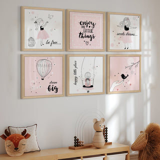 Kids Wall Art Set of 6 | HD Canvas Print | Ready to Hang | Natural Wood Panels for Nursery & Kids Room Decor | Each Frame Size: 10X10 INCH (KIDSET05)