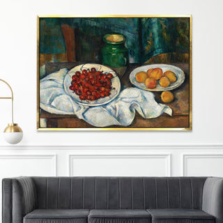 Cherries and Peaches Still Life - Paul Cézanne Painting | HD Canvas Print | Ready to Hang | Wall Art for Bedroom, living room, Hallway (PCWA07)