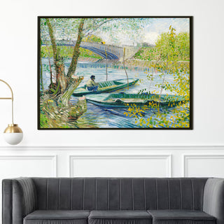 Fishing Boat & Bridge Wall Art by Vincent Van Gogh, HD Canvas Print, Framed, Ready to Hang. (VAWA08).