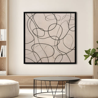 Modern Neutral Abstract Canvas Art in Black Floater Frame – 36x36 Inch for Home & Office Decor | HD Canvas Print, Ready to Hang. (ABSWA18)
