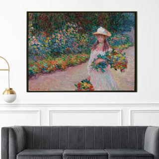 Girl with Flowers in the Garden Painting | HD Canvas Print | Ready to Hang | Wall Art for Bedroom, living room, Hallway (CMWA01)