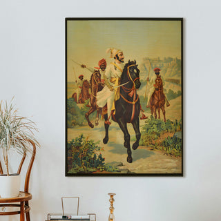 Chhatrapati Shivaji Maharaj on Horseback – Raja Ravi Varma Painting | HD Canvas Print | Ready to Hang | Wall Art for Bedroom, living room, Hallway (RRVWA18)
