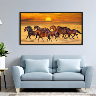 Seven Running Horses Vastu Canvas Paintings Framed For Living Room Wall Decoration (VAWA36).