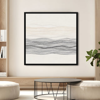 Modern Neutral Abstract Canvas Art in Black Floater Frame – 36x36 Inch for Home & Office Decor | HD Canvas Print, Ready to Hang. (ABSWA17)