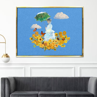 Whimsical Impressionist Lady with Umbrella and Sunflowers Painting | HD Canvas Print | Ready to Hang | Wall Art for Bedroom, living room, Hallway (CMWA05)