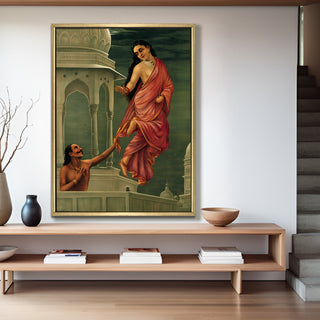 Celestial Beauty in Flight – Raja Ravi Varma Masterpiece | HD Canvas Print | Ready to Hang | Wall Art for Bedroom, living room, Hallway (RRVWA06)