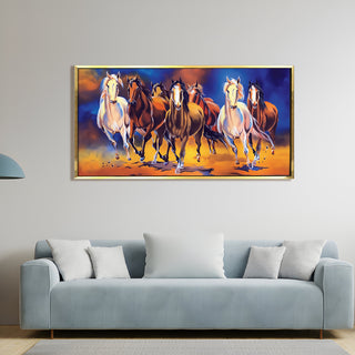 Seven Running Horses Vastu Canvas Paintings Framed For Living Room Wall Decoration (VAWA34)