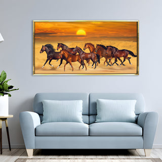 Seven Running Horses Vastu Canvas Paintings Framed For Living Room Wall Decoration (VAWA36).