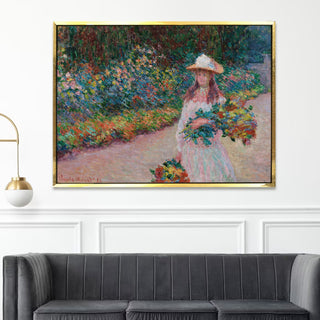 Girl with Flowers in the Garden Painting | HD Canvas Print | Ready to Hang | Wall Art for Bedroom, living room, Hallway (CMWA01)