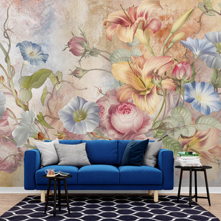 Classic Floral Mural Wallpaper for Wall. Floral Art Full Wallpaper. (FLWALL017)