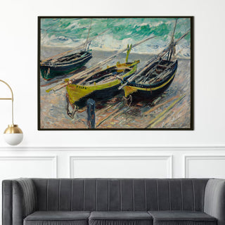 Fishing Boats on the Beach at Étretat Painting | HD Canvas Print | Ready to Hang | Wall Art for Bedroom, living room, Hallway (CMWA11)