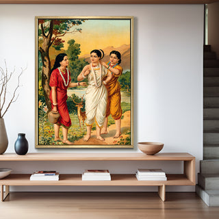Shakuntala with Her Friends – Raja Ravi Varma Painting | HD Canvas Print | Ready to Hang | Wall Art for Bedroom, living room, Hallway (RRVWA20)