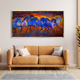 Seven Running Horses Vastu Canvas Paintings Framed For Living Room Wall Decoration (VAWA35)